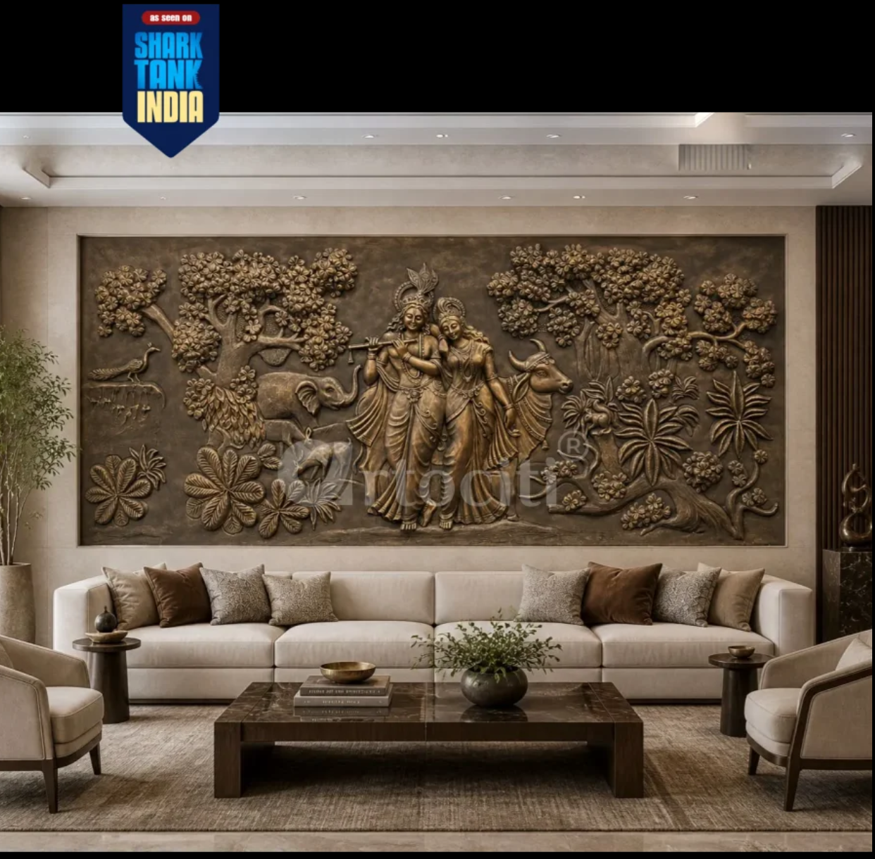 6X4 Feet Radha Krishna 3D Relief Mural Wall Art | With LED Options