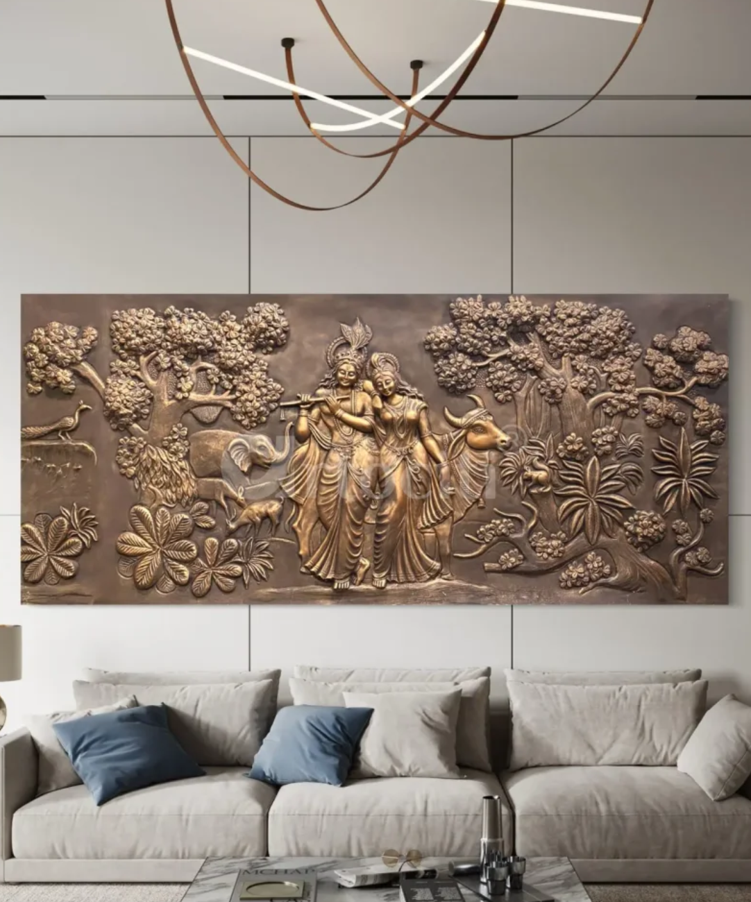 6X4 Feet Radha Krishna 3D Relief Mural Wall Art | With LED Options