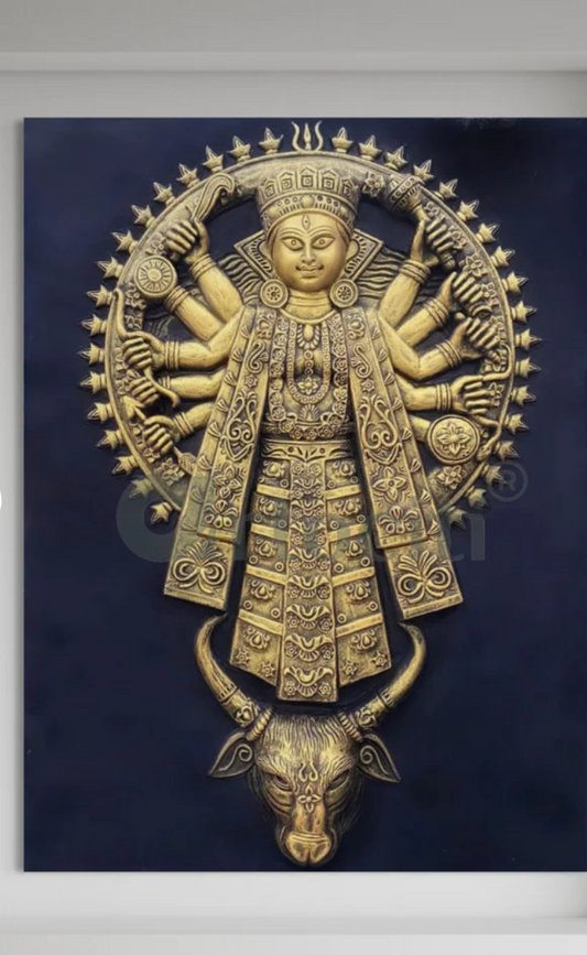 Goddess Durga 3D Relief Mural Wall Art (4x3 Feet)