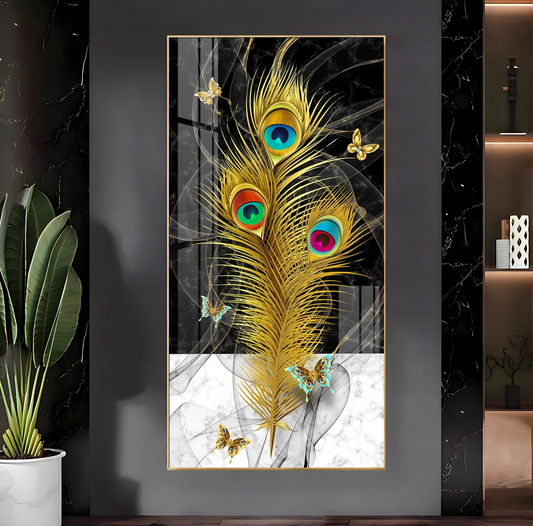 Krishna Mor Pankh Premium Acrylic Vertical Wall Art