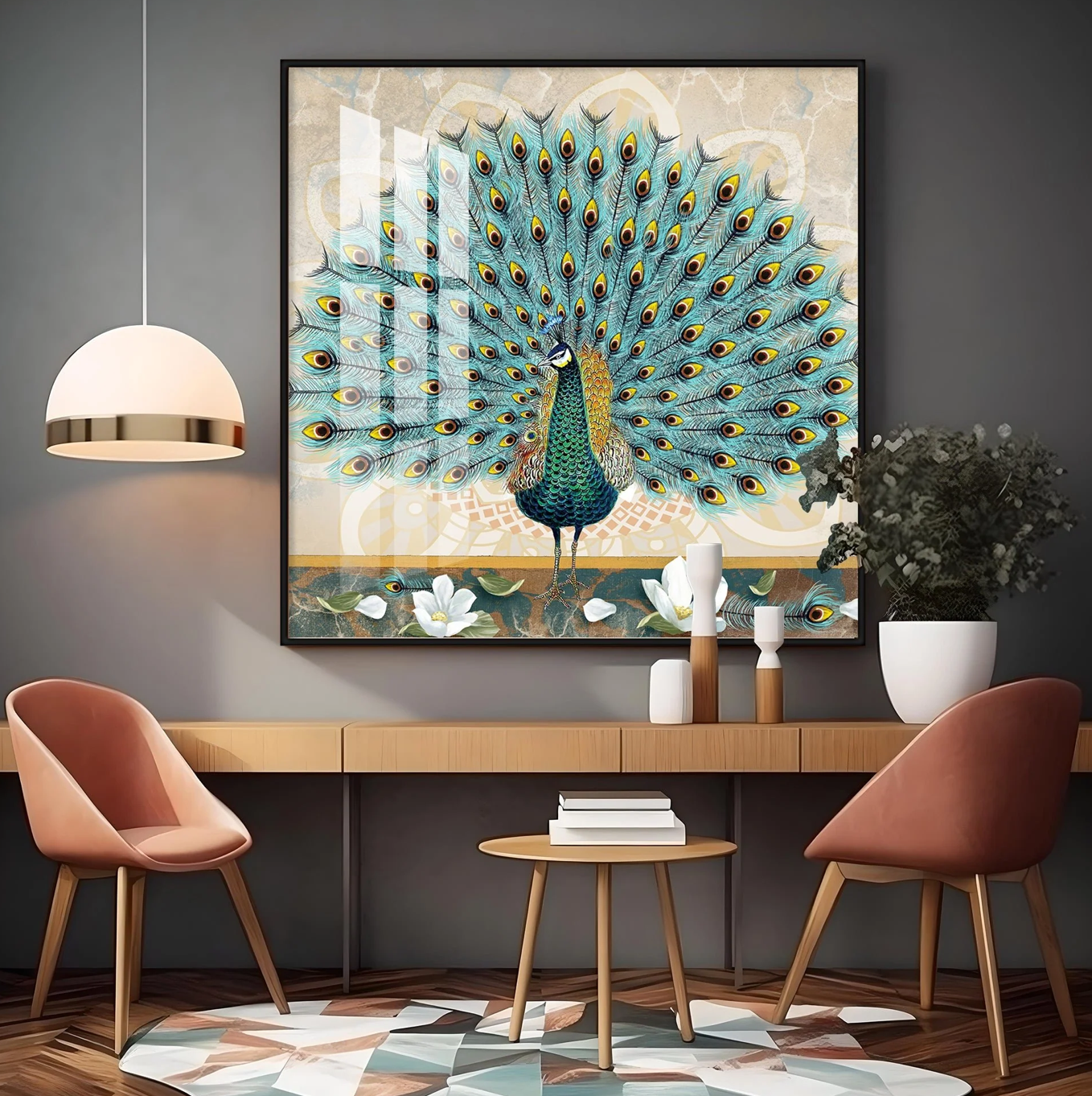 Beautiful Peacock Premium Acrylic Square Wall Art