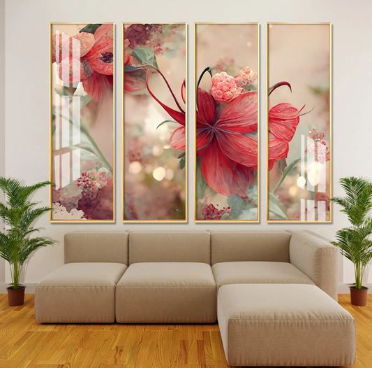 Lovely Flowers Premium Acrylic Vertical Wall Art (set of 4)
