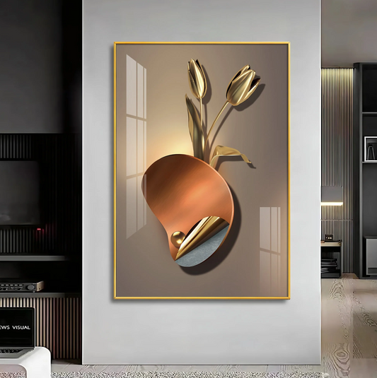 Golden Rose Aura Premium Acrylic Vertical Wall Art
