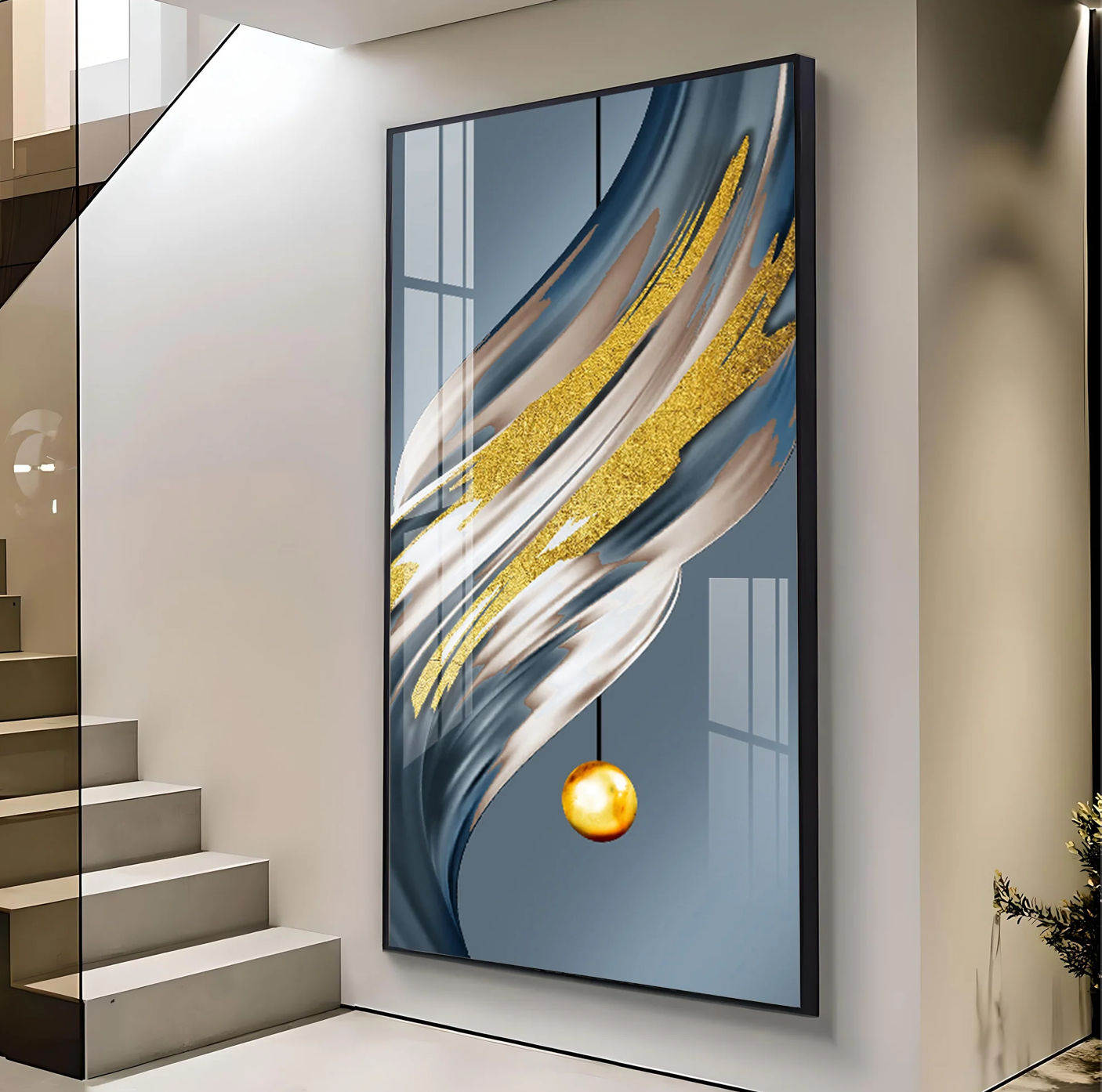 Golden Splash Premium Acrylic Vertical Wall Art