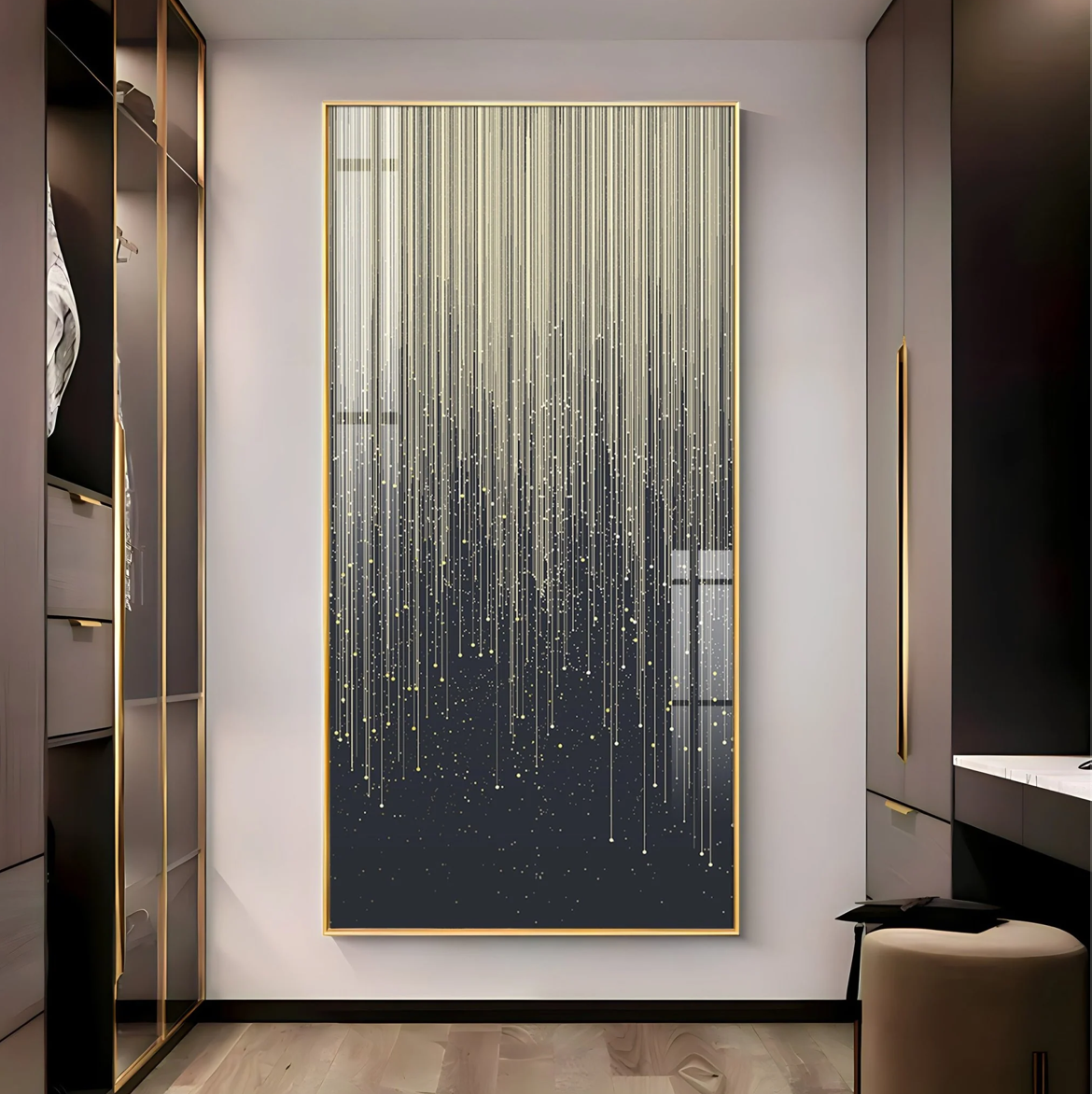 Golden Line Frame For Entrance Hall Premium Acrylic Vertical Wall Art