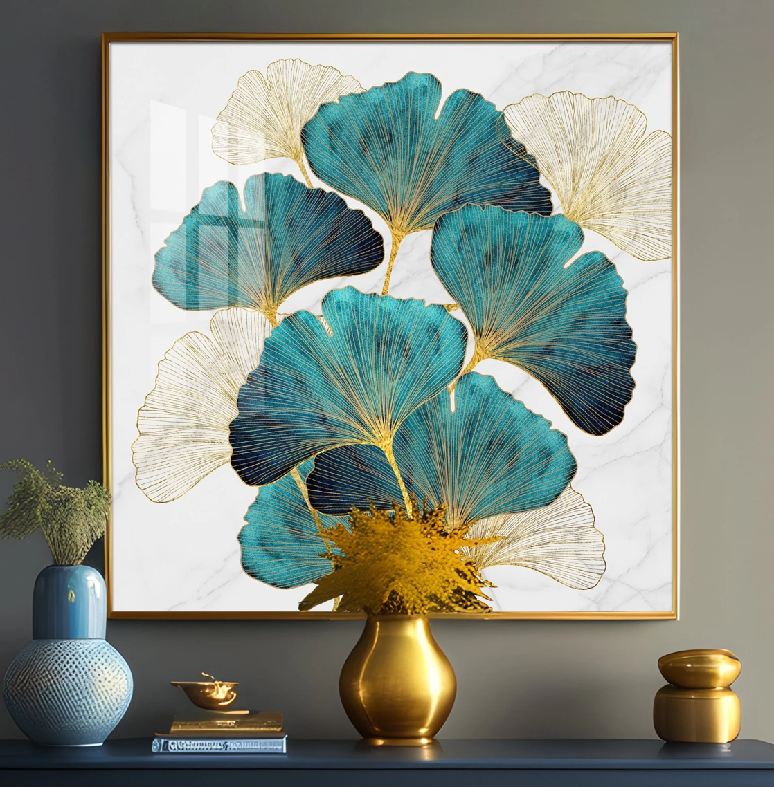 Green Lotus Leaf Premium Acrylic Square Wall Art