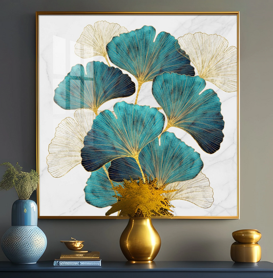 Green Lotus Leaf Premium Acrylic Square Wall Art
