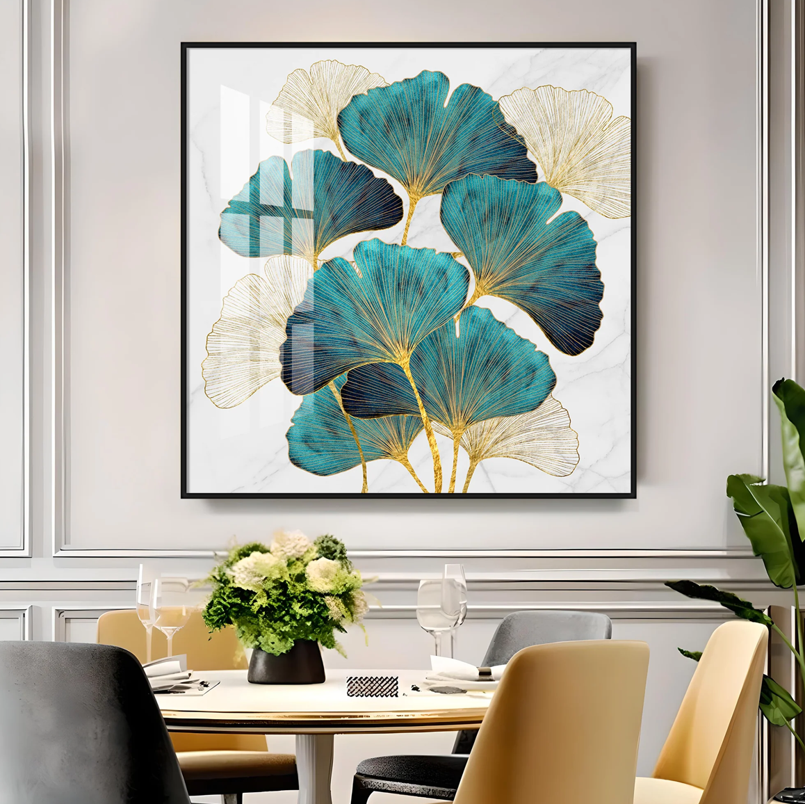 Green Lotus Leaf Premium Acrylic Square Wall Art