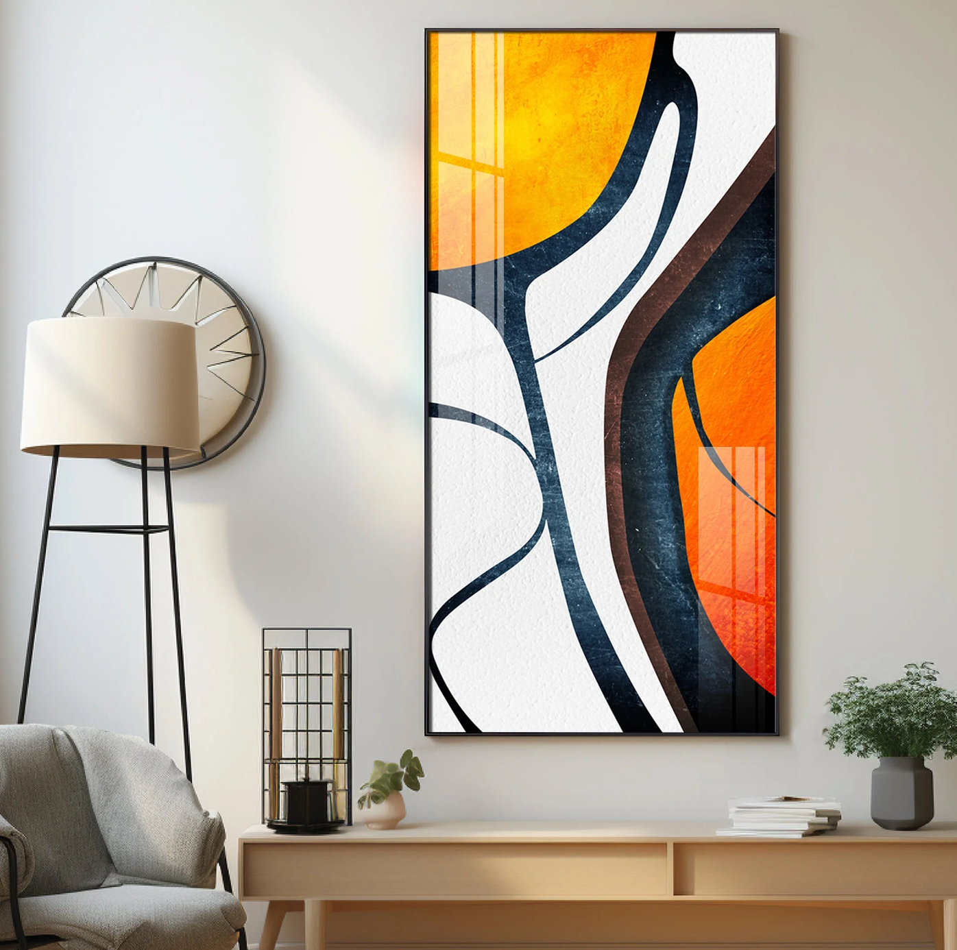 Orange Light Luxury Corridor Premium Acrylic Vertical Wall Art