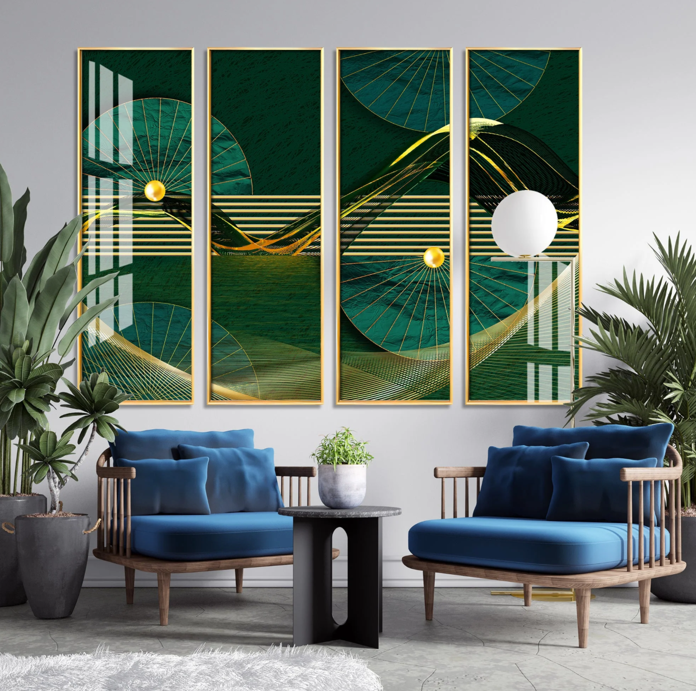 Emerald Green Premium Acrylic Vertical Wall Art (set of 4)