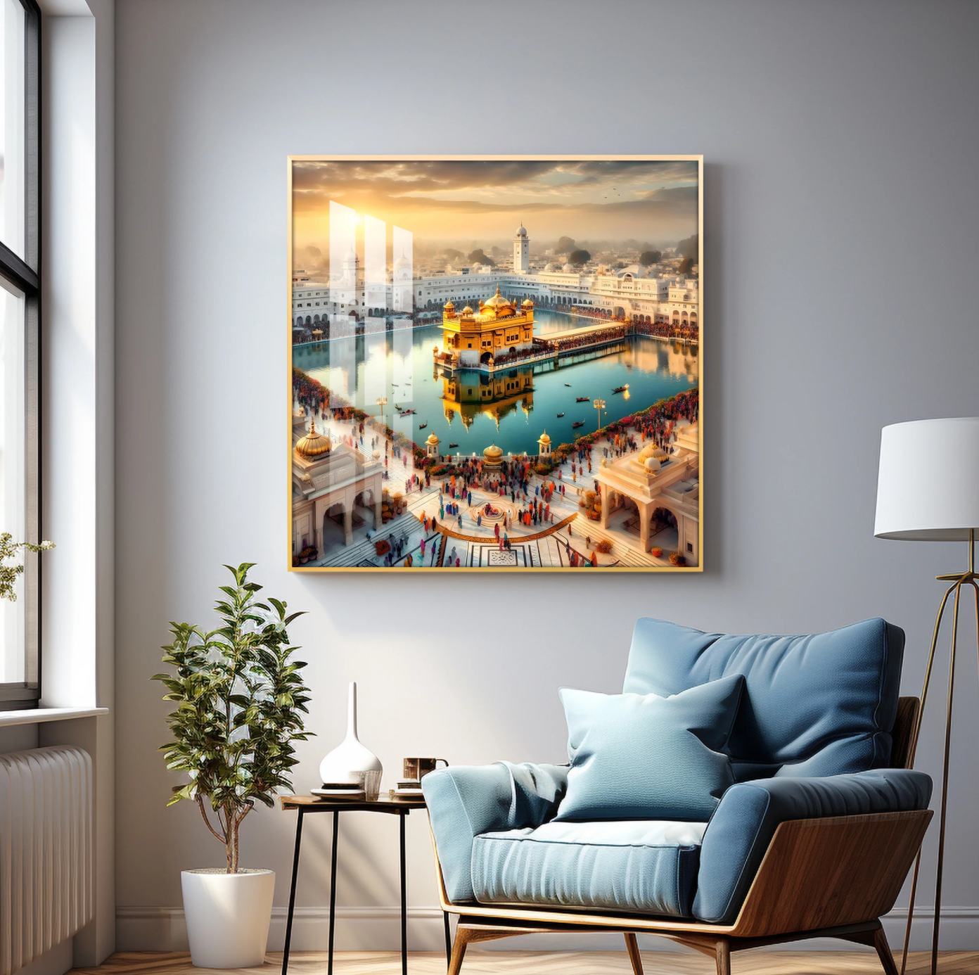 Divine Golden Temple Premium Acrylic Square Wall Art