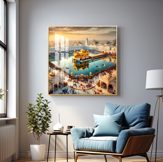 Divine Golden Temple Premium Acrylic Square Wall Art