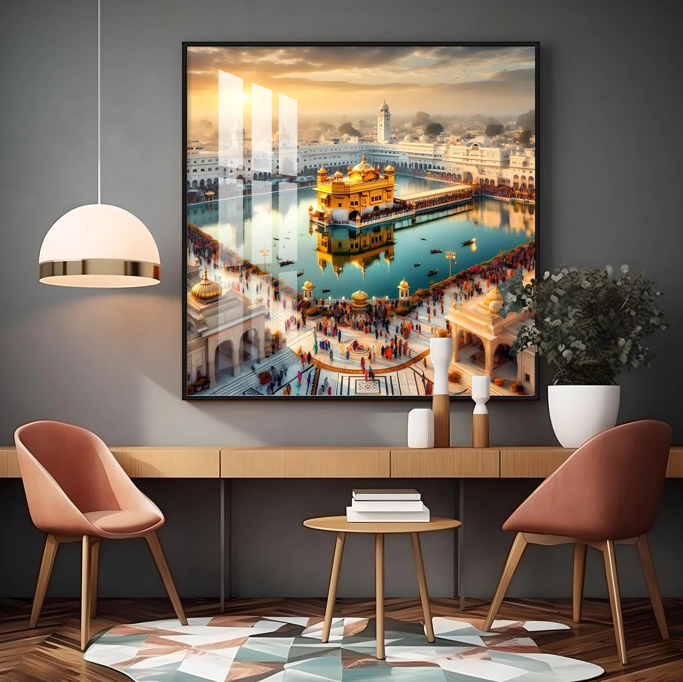 Divine Golden Temple Premium Acrylic Square Wall Art