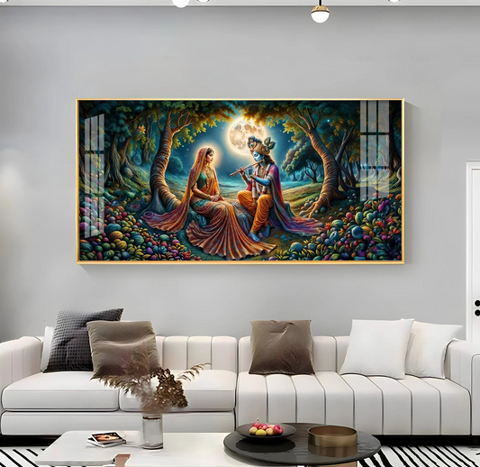 Krishna Radha Colorful Painting Premium Acrylic Horizontal Wall Art