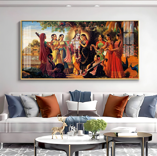 Radha Krishna With Gopiya Premium Acrylic Horizontal Wall Art