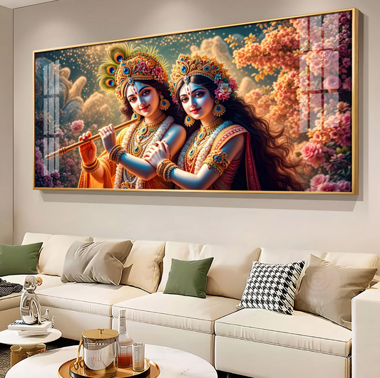 Mystic Radha Krishna Togetherness Premium Acrylic Horizontal Wall Art