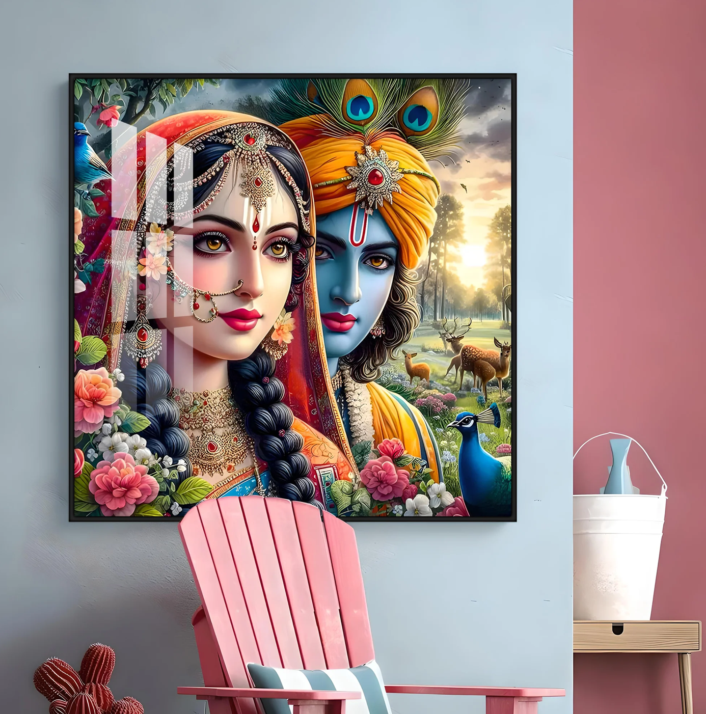 Lovely Radha Krishna Premium Acrylic Square Wall Art