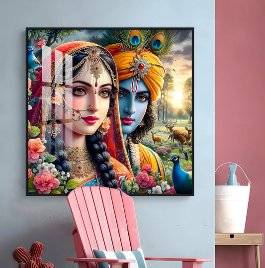 Lovely Radha Krishna Premium Acrylic Square Wall Art