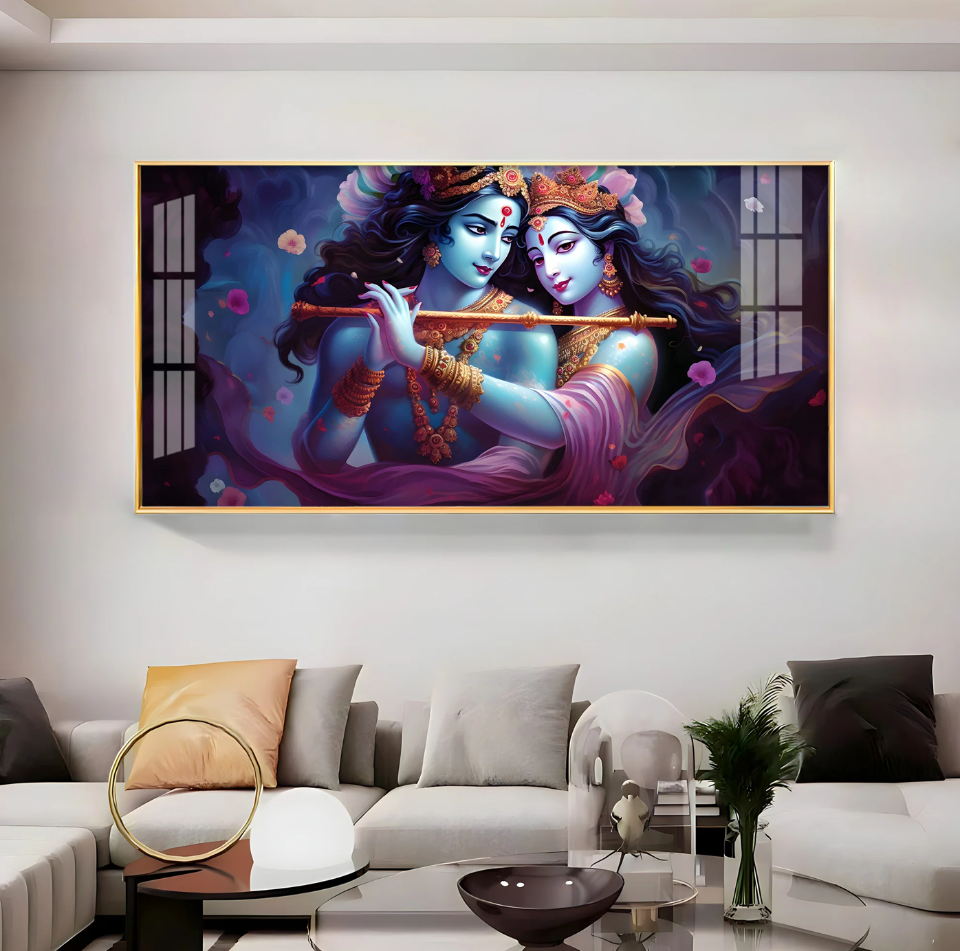 Radha Krishna Unforgetful Love Premium Acrylic Horizontal Wall Art