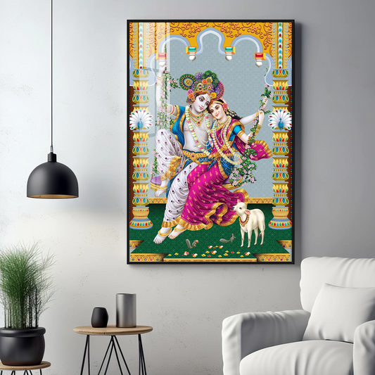Sacred Radha and Krishna Premium Acrylic Vertical Wall Art
