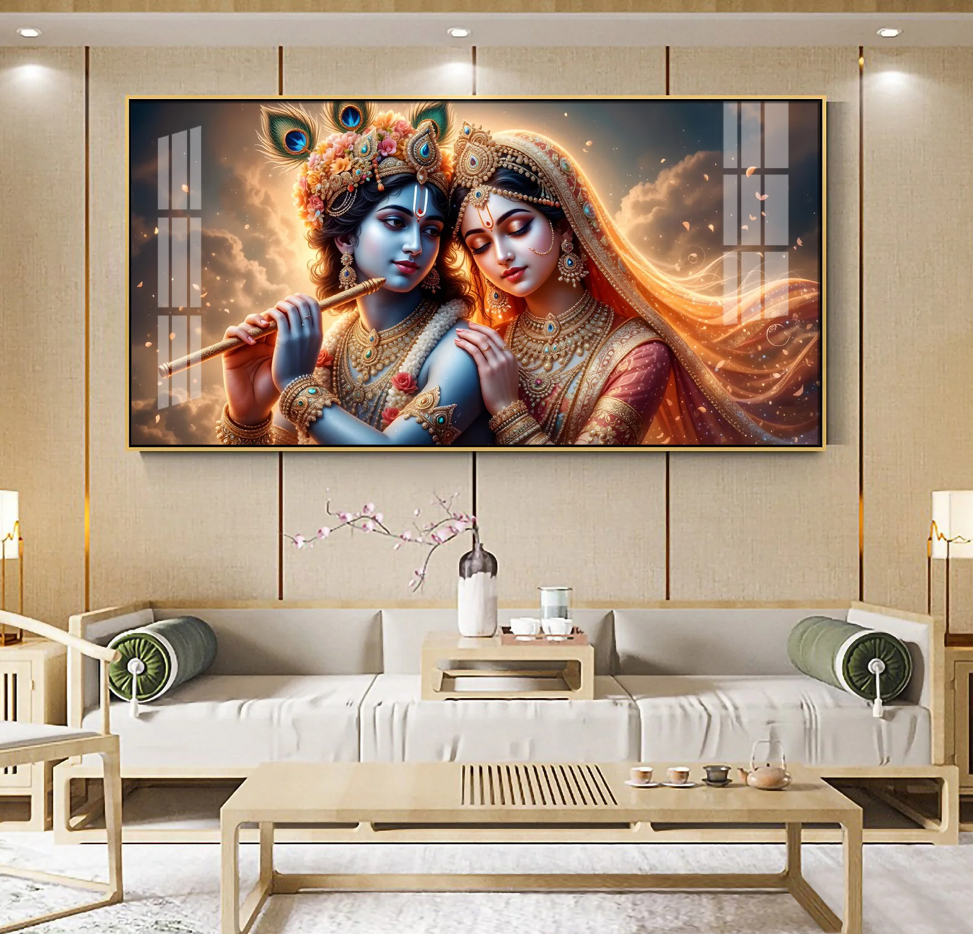 Krishna And Radha Together Premium Acrylic Horizontal Wall Art