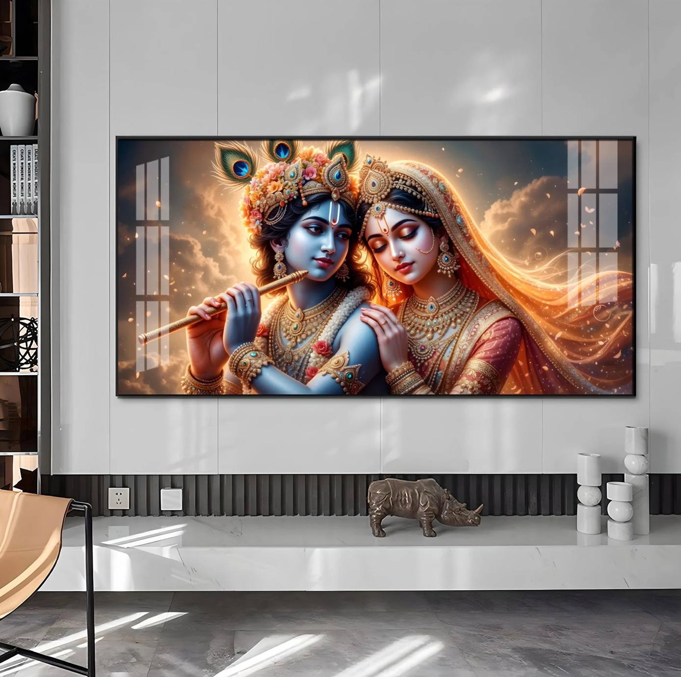 Krishna And Radha Together Premium Acrylic Horizontal Wall Art