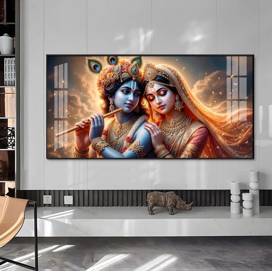 Krishna And Radha Together Premium Acrylic Horizontal Wall Art