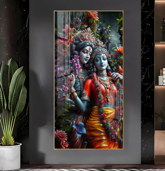 Radha Krishna Love Premium Acrylic Vertical Wall Art