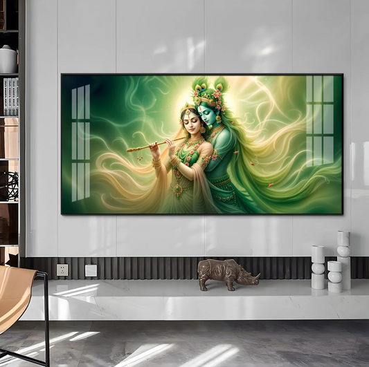 Krishna Radha Divine Connection Premium Acrylic Horizontal Wall Art
