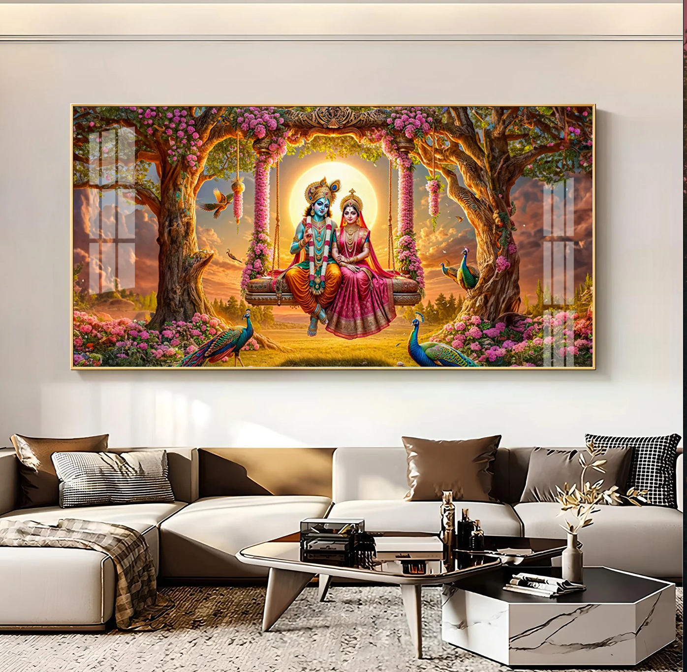 Krishna and Radha SeeSaw Premium Acrylic Horizontal Wall Art