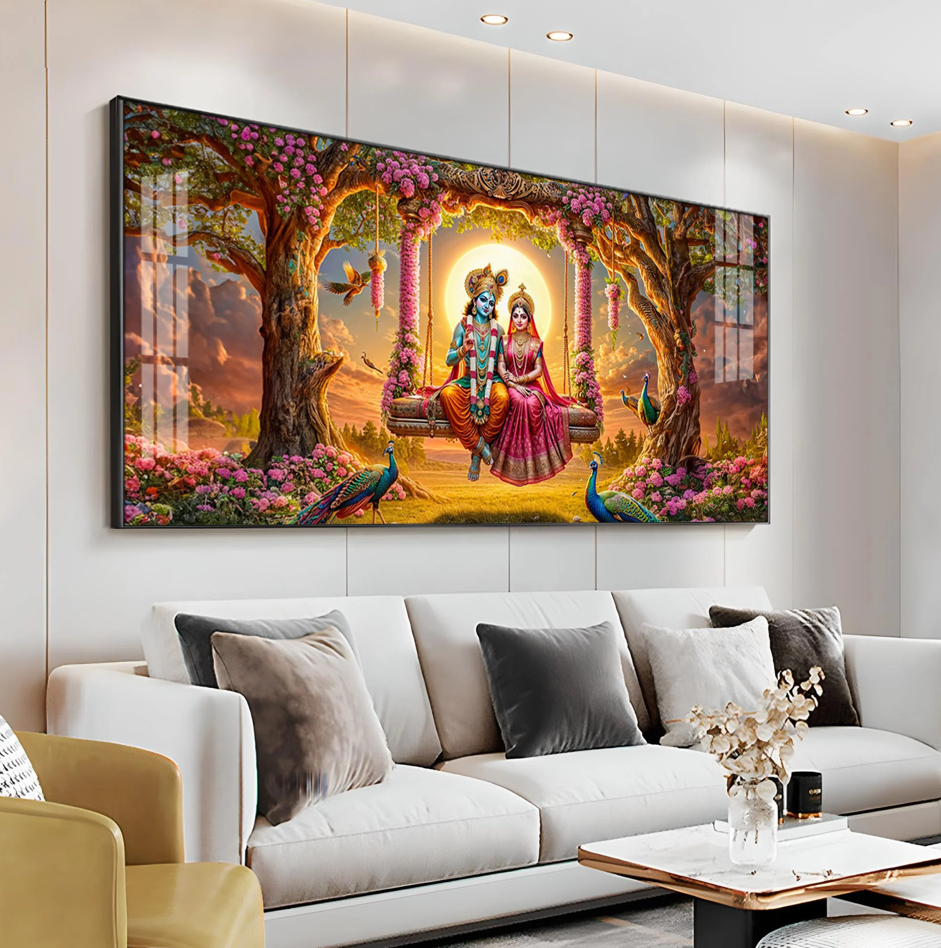 Krishna and Radha SeeSaw Premium Acrylic Horizontal Wall Art