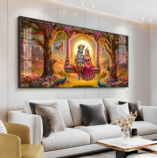 Krishna and Radha SeeSaw Premium Acrylic Horizontal Wall Art