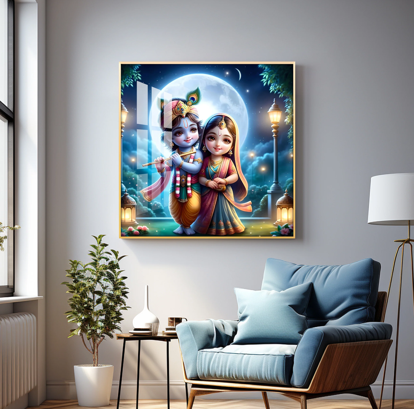 Cute Radha Krishna Premium Acrylic Square Wall Art
