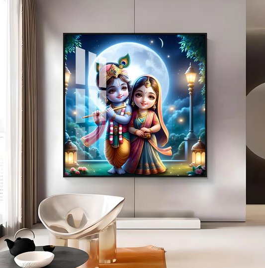 Cute Radha Krishna Premium Acrylic Square Wall Art