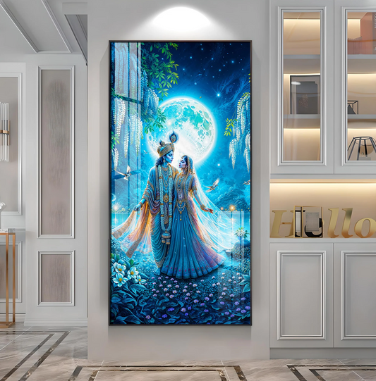 Radha Krishna In Twilight Premium Acrylic Vertical Wall Art
