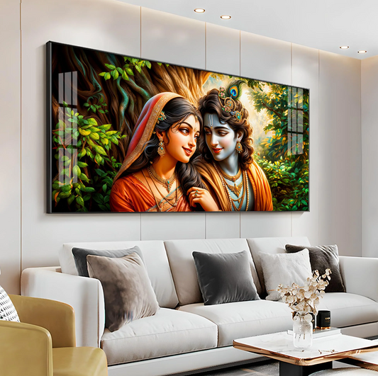 Krishna and Radha in Tranquility Premium Acrylic Horizontal Wall Art