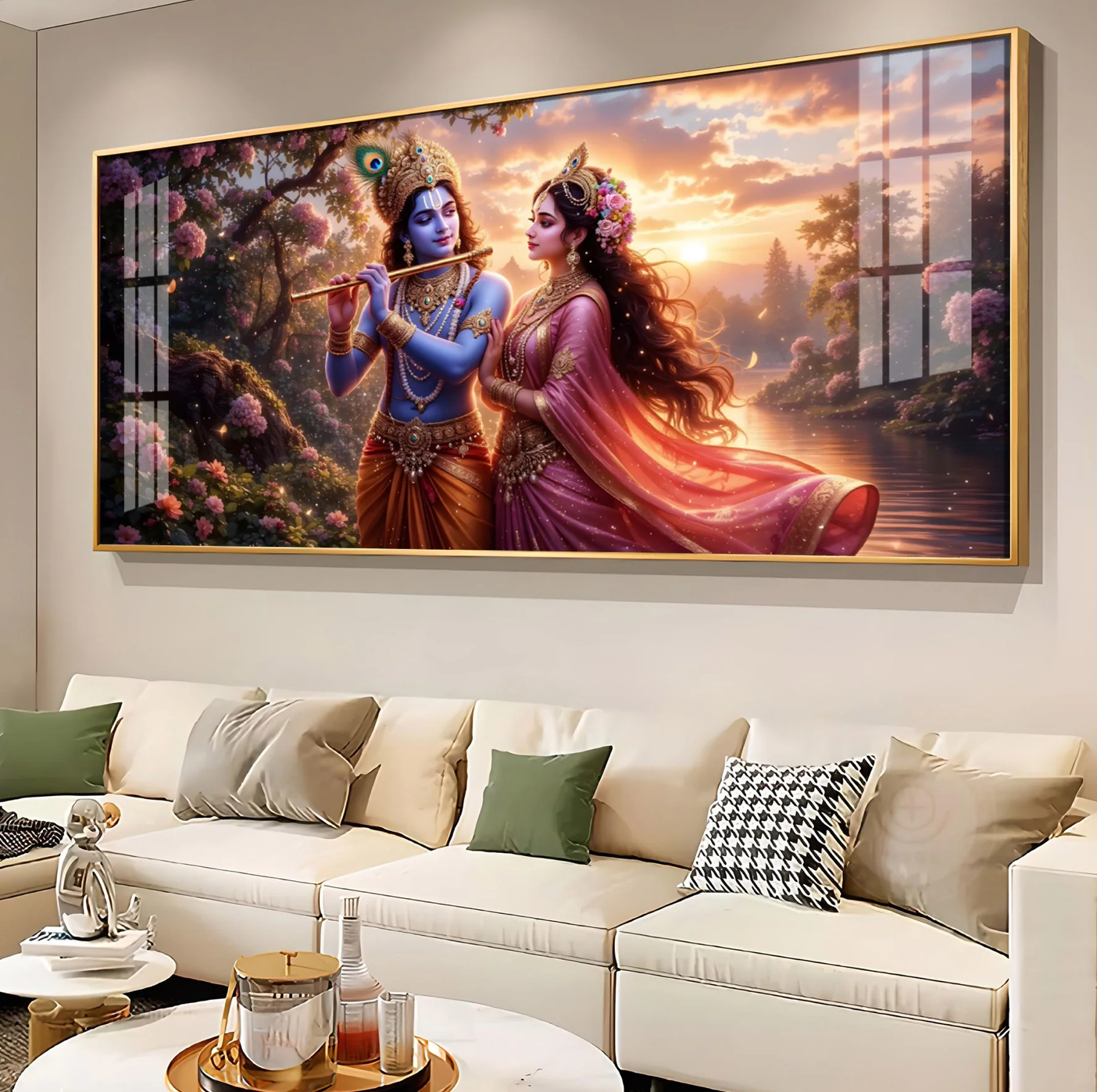 Radha Krishna Divine Love In Nature Premium Acrylic Horizontal Wall Art