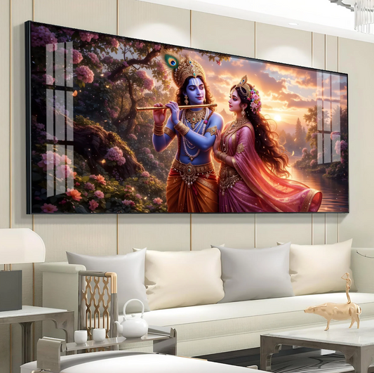 Radha Krishna Divine Love In Nature Premium Acrylic Horizontal Wall Art