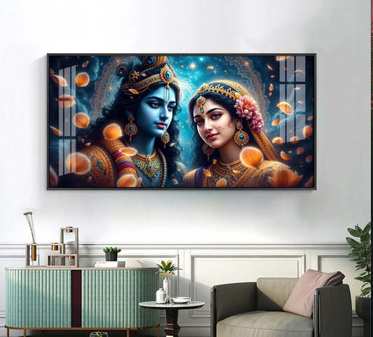 Beautiful Radha With Krishna Premium Acrylic Horizontal Wall Art