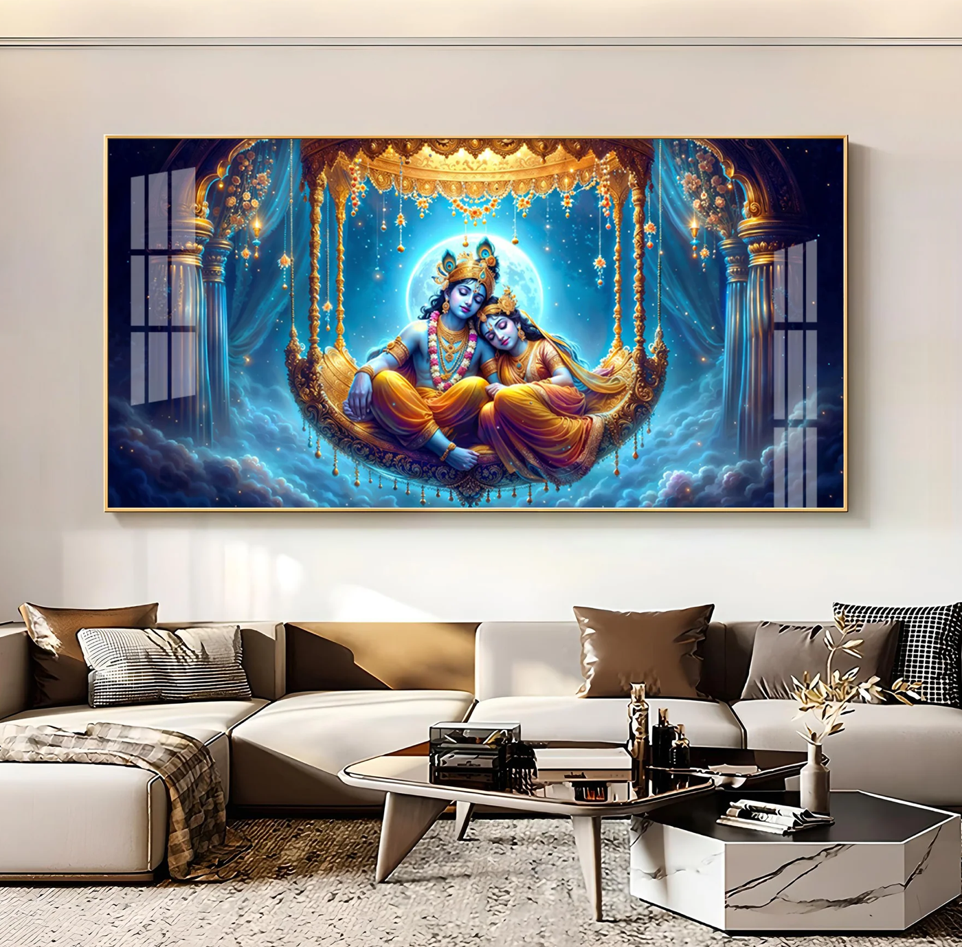 Krishna and Radha Harmony Premium Acrylic Horizontal Wall Art