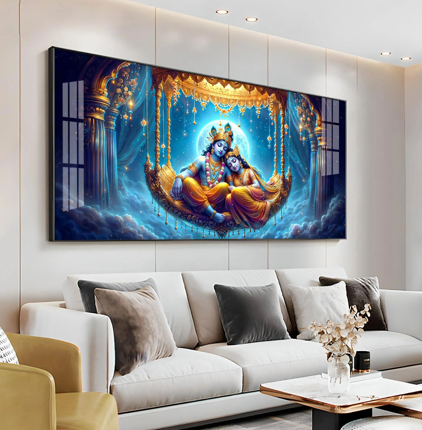 Krishna and Radha Harmony Premium Acrylic Horizontal Wall Art
