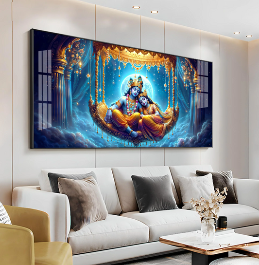 Krishna and Radha Harmony Premium Acrylic Horizontal Wall Art