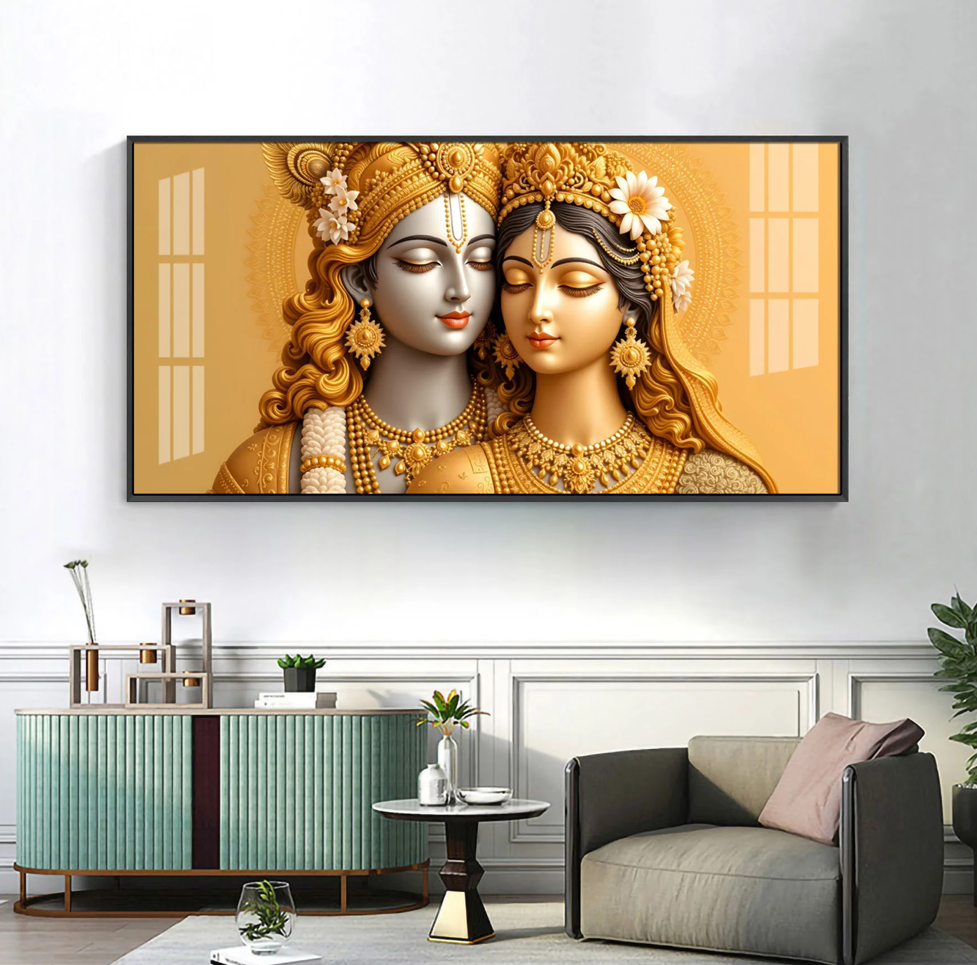 Devotional Krishna And Radha Premium Acrylic Horizontal Wall Art