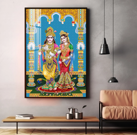 Divine Radha and Krishna Premium Acrylic Vertical Wall Art