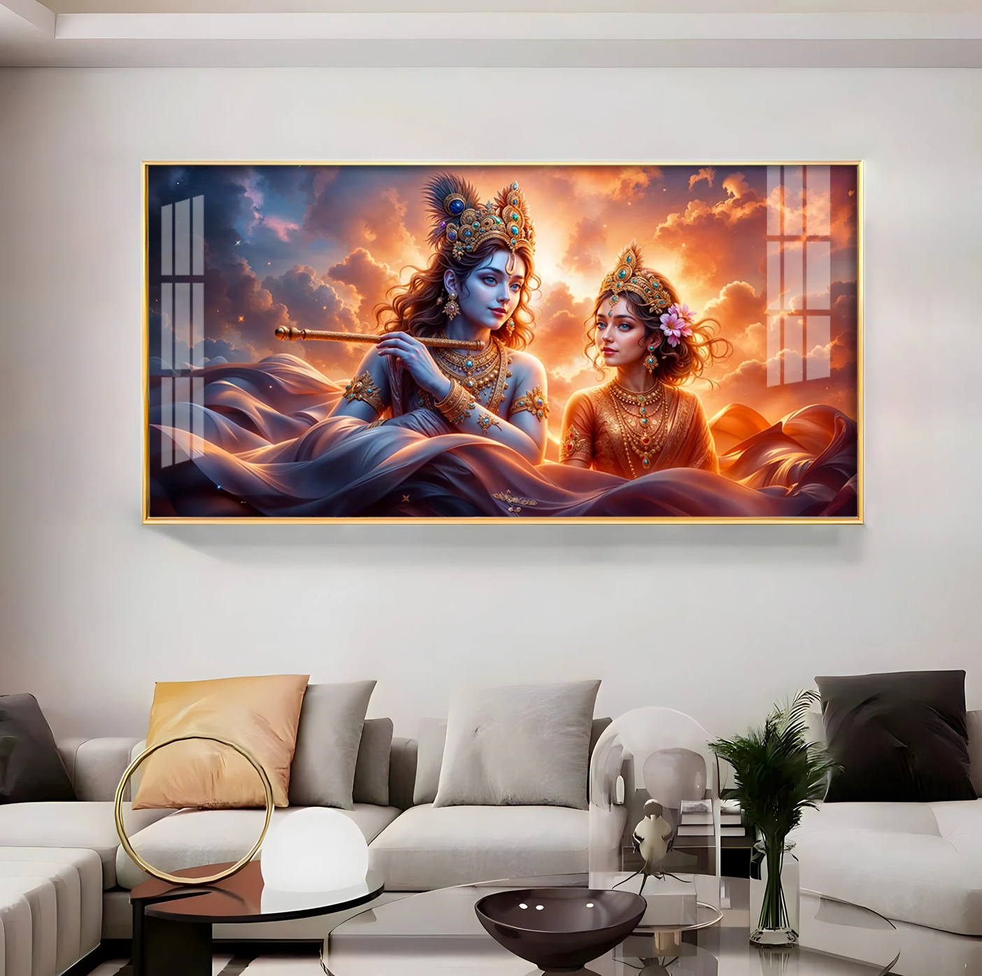 Krishna and Radha In Sunset Premium Acrylic Horizontal Wall Art