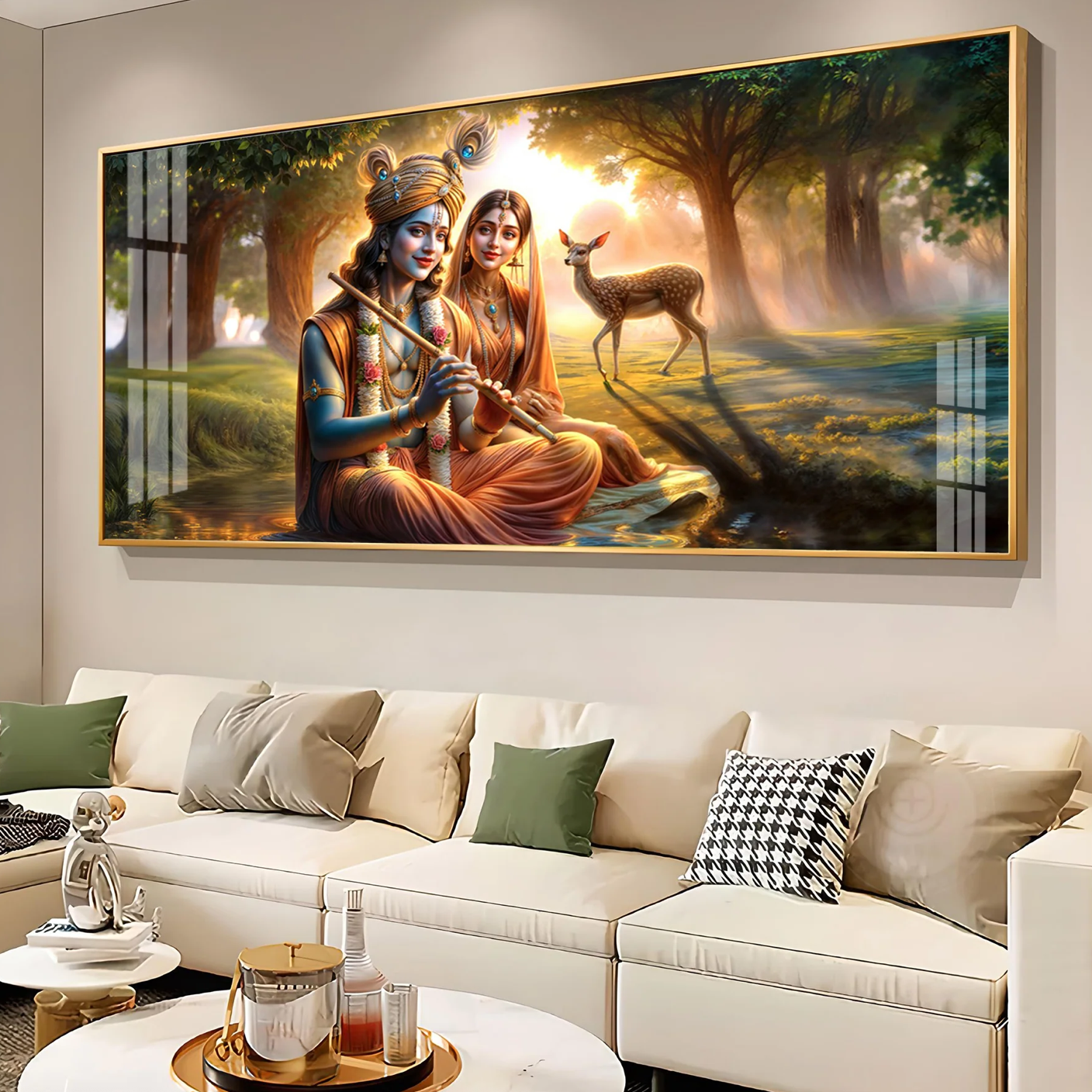 Krishna and Radha Living Portrait Premium Acrylic Horizontal Wall Art