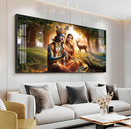 Krishna and Radha Living Portrait Premium Acrylic Horizontal Wall Art