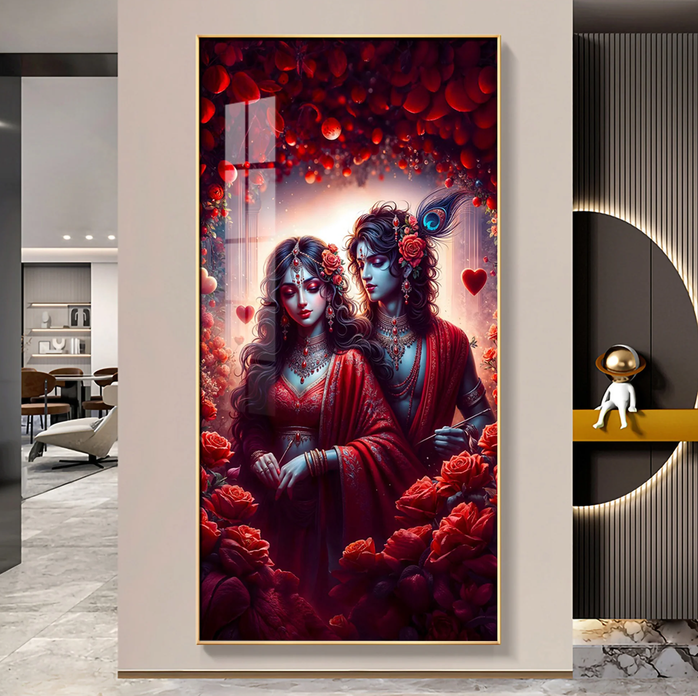 Krishna & Radha Affection Premium Acrylic Vertical Wall Art