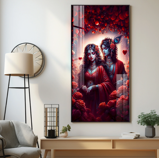 Krishna & Radha Affection Premium Acrylic Vertical Wall Art