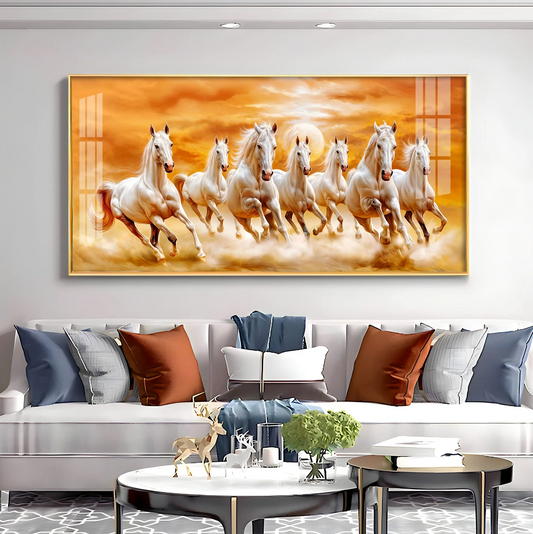 Vastu 7 Running White Horses Premium Acrylic Horizontal Wall Art